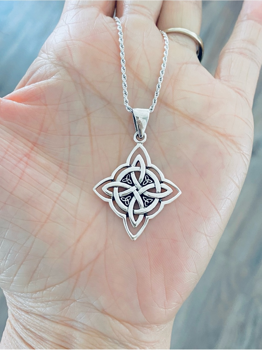 Sterling Silver Celtic Cross Necklace with Little Triquetra, Statement Chain